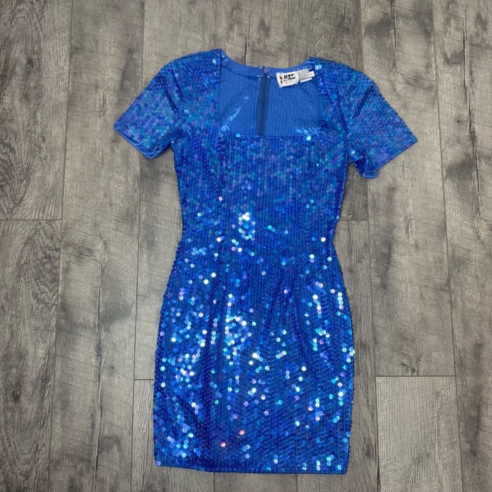 Vintage Niteline blue sequin party dress size 4.